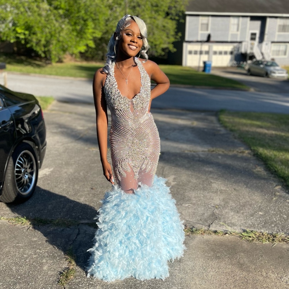 Baby Blue Swarovski Crystal Prom Dress